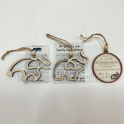 Houten olifant kerstversiering met verhaal, vriendschap cadeau voor beste zussen vrienden