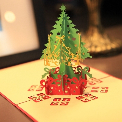 Houten product Vakantie Gelukkige Kerst 3D Pop-up Greeting Cards Houten kaarten