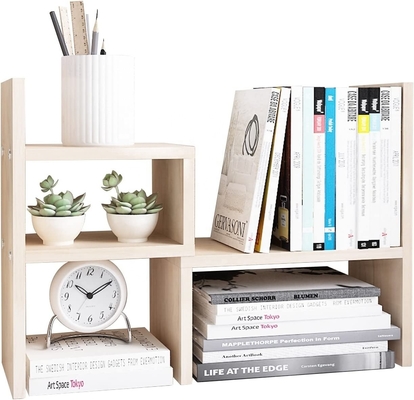 Eenvoudige uitbreidbare bureaubladorganisator kantooropslagrek verstelbare houten schermplank