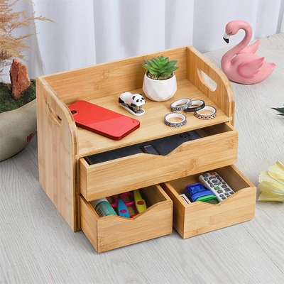 3-tier Bamboe Desk Organizer, Mini Bamboe Desk Drawer Tabletop Storage Box Countertop Organisatie - Office, Make-up Vanity