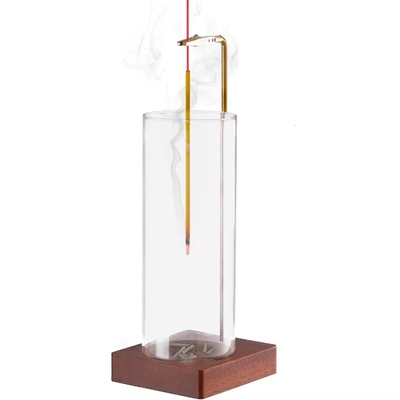 Houten wierookhouder voor stokken met glazen asvanger, wierookbrander voor meditatie
