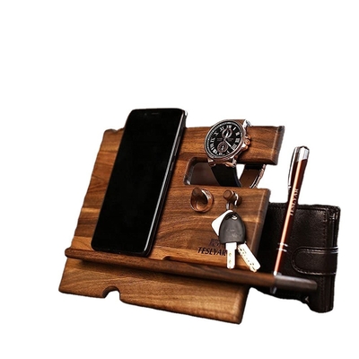 Houten telefoondockingstation Nachtstafel organisator voor telefoon portemonnee horlogebril