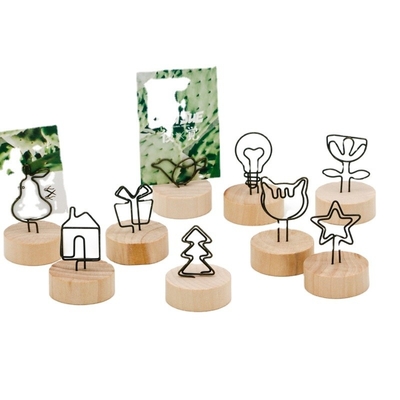 Houten basis Plaats Kaarthouders Rustieke ijzeren draad Foto Picks Clip Party Decoratie Kaarthouders Foto Memo Foto Clip