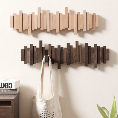Walnoot Houten Wandhanger Creatief Klavier Sleutel-Type Kleding Rack met Staggered Hook Eenvoudig niveau voor de ingang Berging Woonkamer