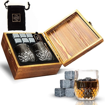 Hout Granit Cocktail Box Kit Kristallen Whisky Glassen En Stenen