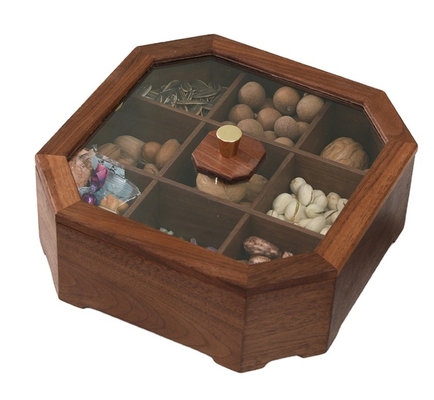 Box voor het opslaan van massief hout gedroogd fruit noten box verdeeld raster met deksel walnoot negen raster box