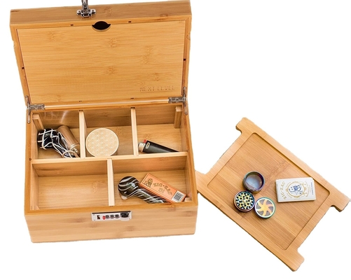 bamboe stash box met rollend bakje voor kruiden en accessoires winkel grinders papieren draagbare organisator met verdelers
