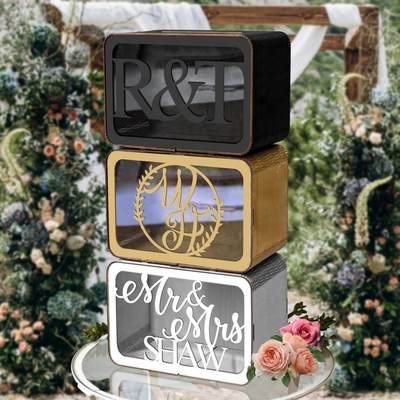 Op maat gemaakte laser gesneden multiplex Wishing Well Box Gepersonaliseerde naam en datum Geld Enveloppe Kaartdozen Rustieke trouwherinneringsbewaarplaats