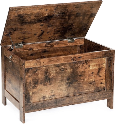 Speelgoeddoos, Retro Houten opzicht Bergingskist met veiligheidshinges, makkelijk te monteren (Rustiek Bruin)