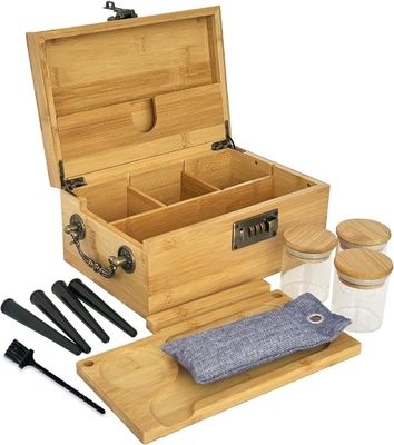 Houten rookdoos Geurvast bamboe rookdoos Rolling Tray Roken Accessoires Kit Organisator Container