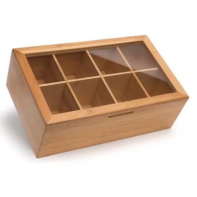 Op maat gemaakte houten 8-cel opslagdoos Koffiezak Theezak opslagdoos