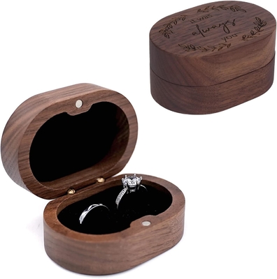 Hoogwaardige houten ringdoos Walnoten cirkelvormige ringdoos Bruiloft Valentijnsdag cadeau kan worden aangepast laser logo