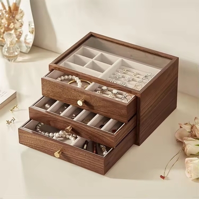 Houten sieraden doos opslagdoos Kleine prachtige hoogwaardige ketting oorbellen ring draagbare sieraden doos