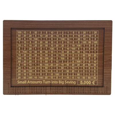 Houten gelddoos met spaardoelen, houten spaardoos voor munten