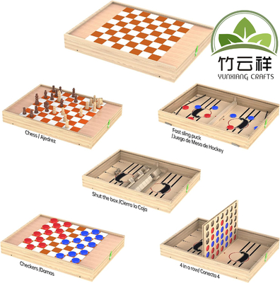 Houten bordspel set met schaak, dames, sluit de doos, hockey spel Sling Puck, voor kinderen