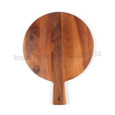 Grote ronde acacia hout snijplank met handvat perfect voor keuken chocolade vlees kaas brood pizza en serverende dienblad