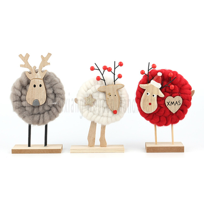 Handmade Yarn-Wrapped Wooden Christmas Ornaments Tree Reindeer Decor